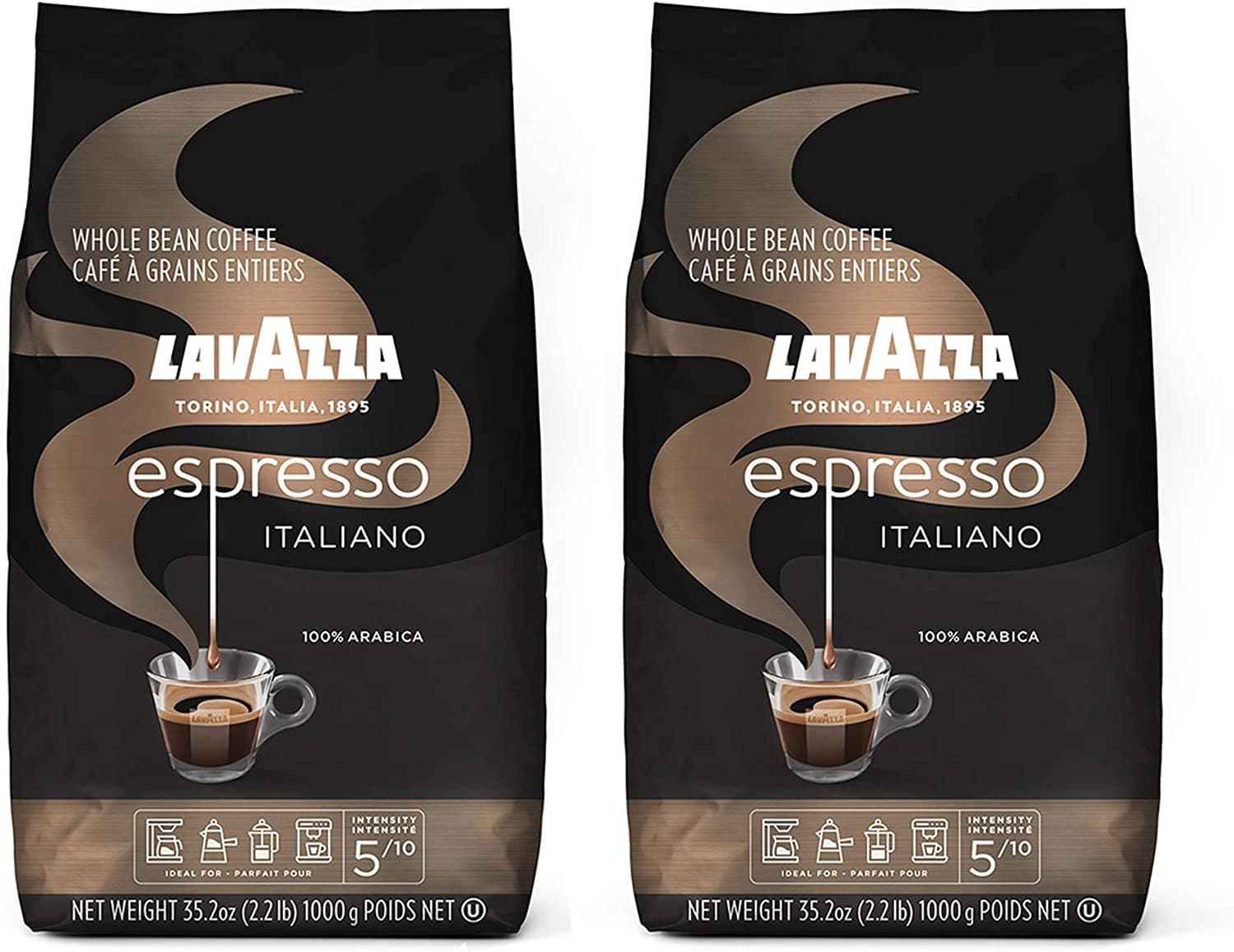 Lavazza Caffe Espresso Italiano Whole Bean Coffee Blend, Medium Roast, 2.2-Pound Bag (Pack of 2)