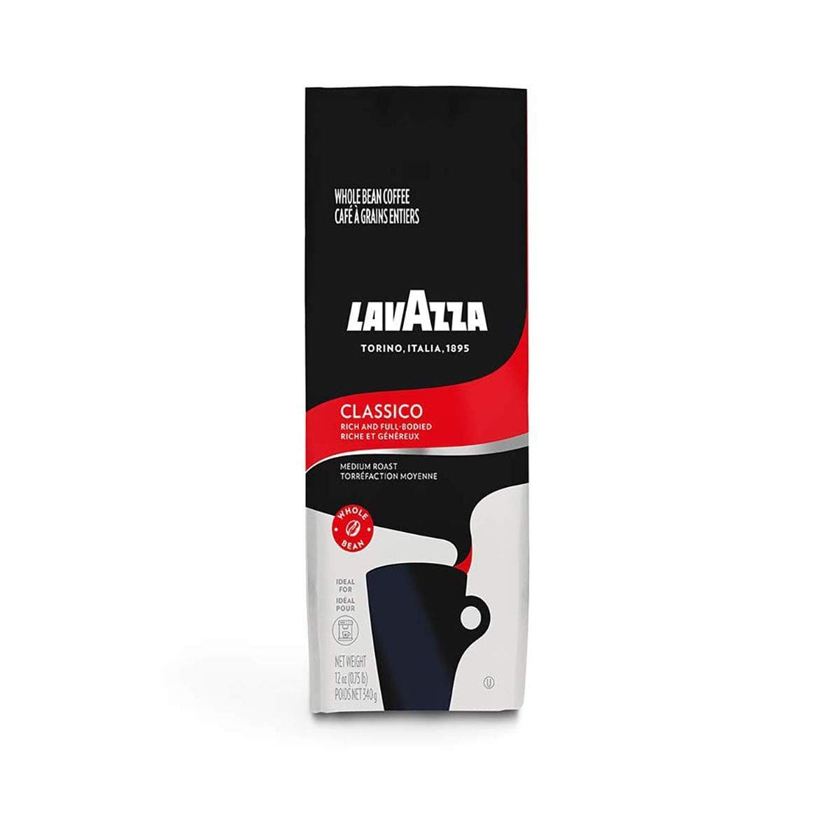 Lavazza Classico Whole Bean Coffee Blend Medium Roast 12oz, Classico, Authentic Italian, Blended And Roated in Italy, Full-bodied medium roast with rich flavor and notes of dried fruit