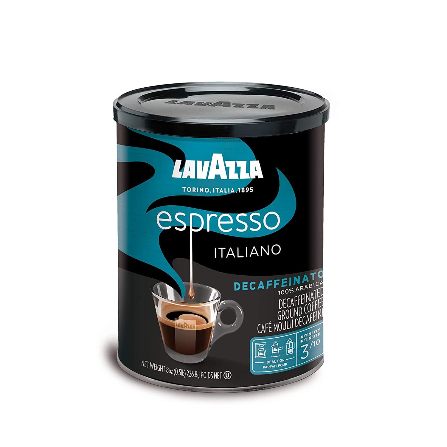 Lavazza Espresso Decaffeinato Ground Coffee Blend, Decaffeinated Medium Roast, 8-Oz Cans (Pack of 4) Authentic Italian, Blended And Roasted in Italy, Non GMO, A Full Bodied with Sweet & Fruity Flavor
