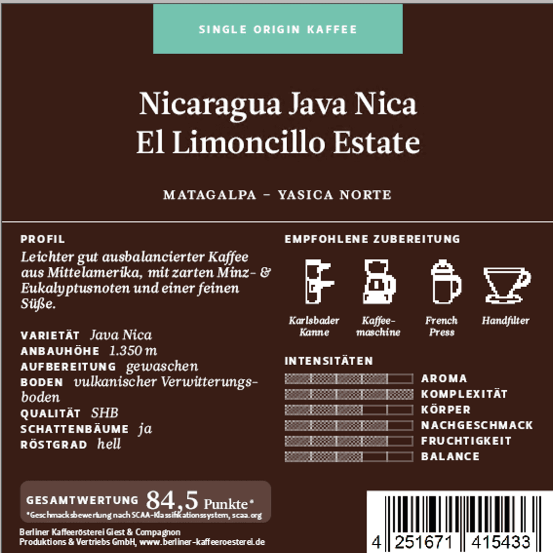 Nicaragua Java Nica El Limoncillo Estate