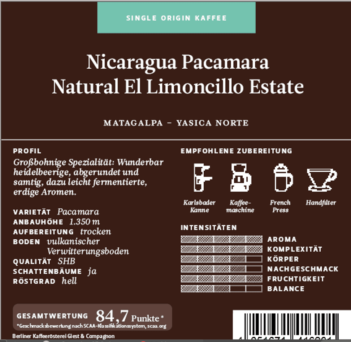 Nicaragua Pacamara natural El Limoncillo Estate