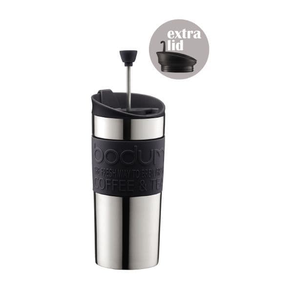 Bodum - Travel Press Set - coffee maker with drinking attachment, stainless steel, 0.35 l