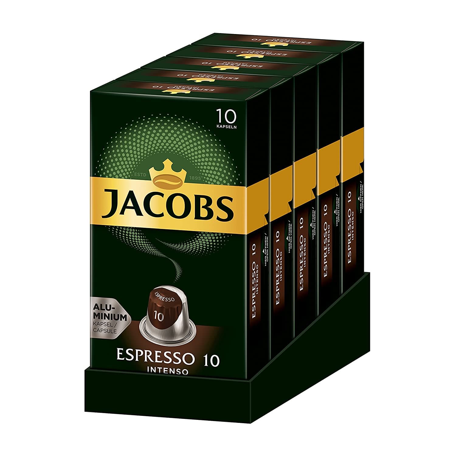 Jacobs Nespresso OriginalLine Compatible ALUMINIUM Capsules Espresso Intensity 10 Intenso 10 Single Servings (Pack of 5) 2