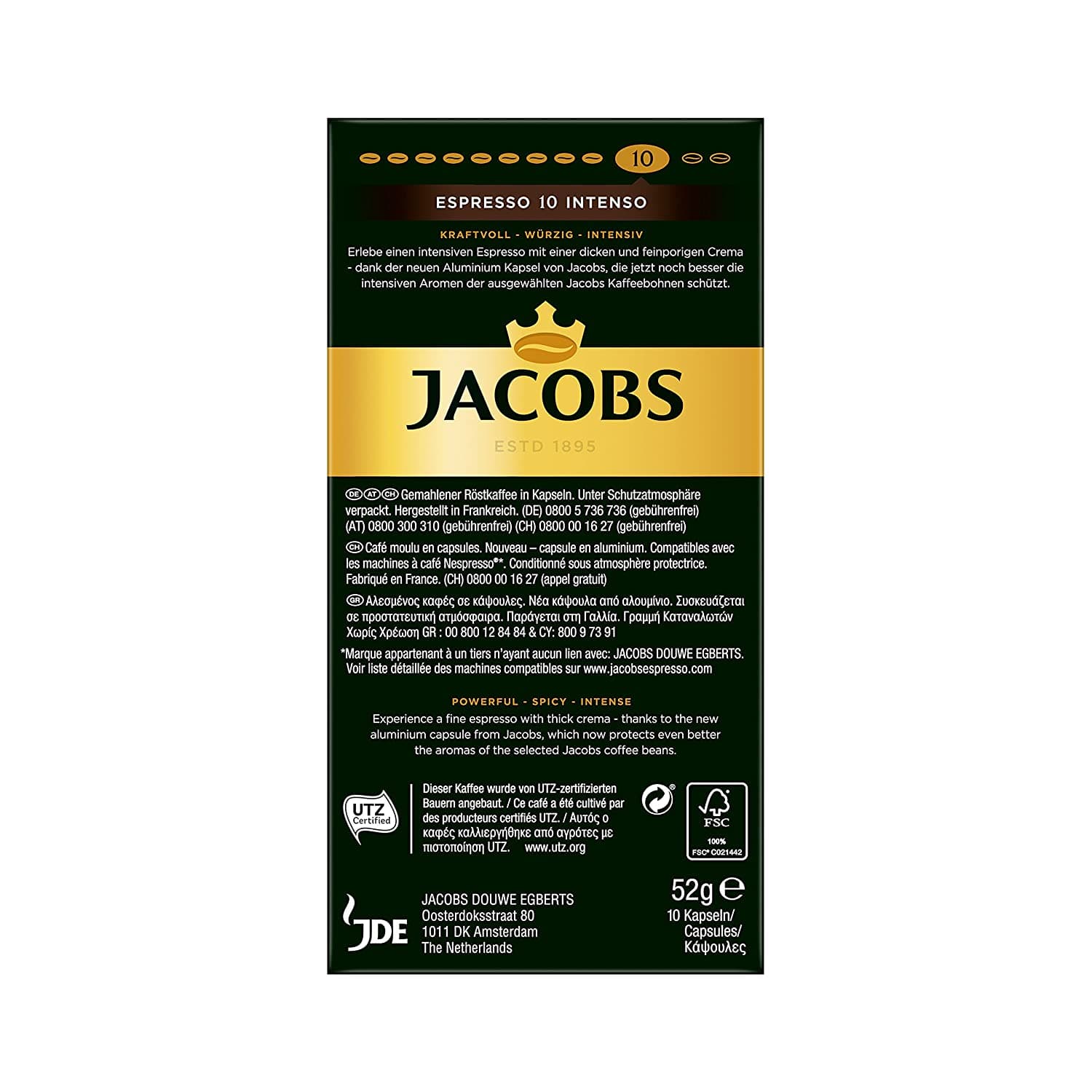 Jacobs Nespresso OriginalLine Compatible ALUMINIUM Capsules Espresso Intensity 10 Intenso 10 Single Servings (Pack of 5) 4
