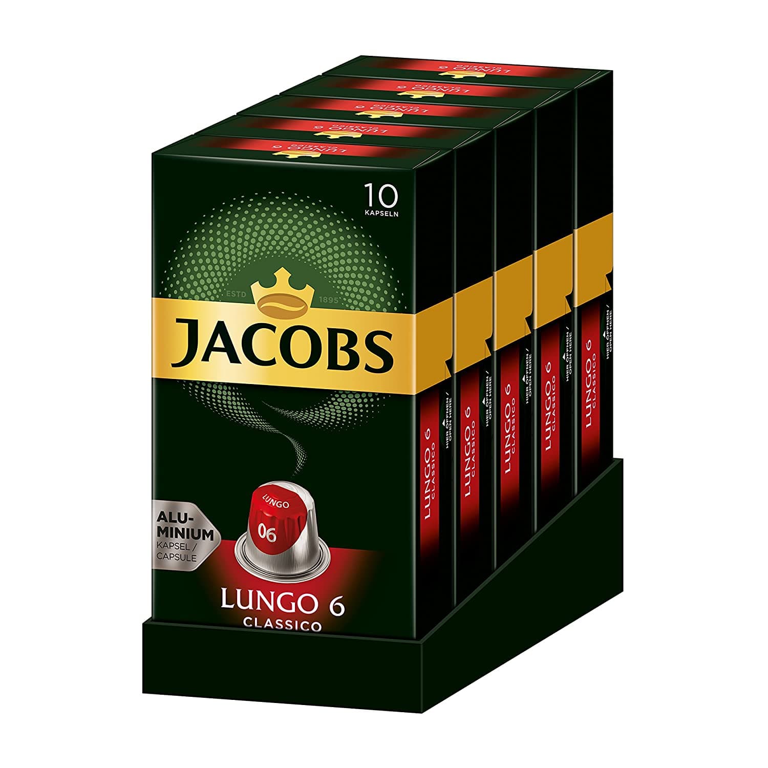 Jacobs Nespresso OriginalLine Compatible ALUMINIUM Capsules Lungo Intensity 6 Classico 10 Single Servings (Pack of 5) 2