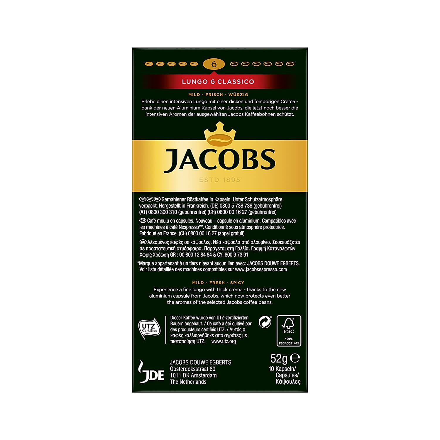Jacobs Nespresso OriginalLine Compatible ALUMINIUM Capsules Lungo Intensity 6 Classico 10 Single Servings (Pack of 5) 4