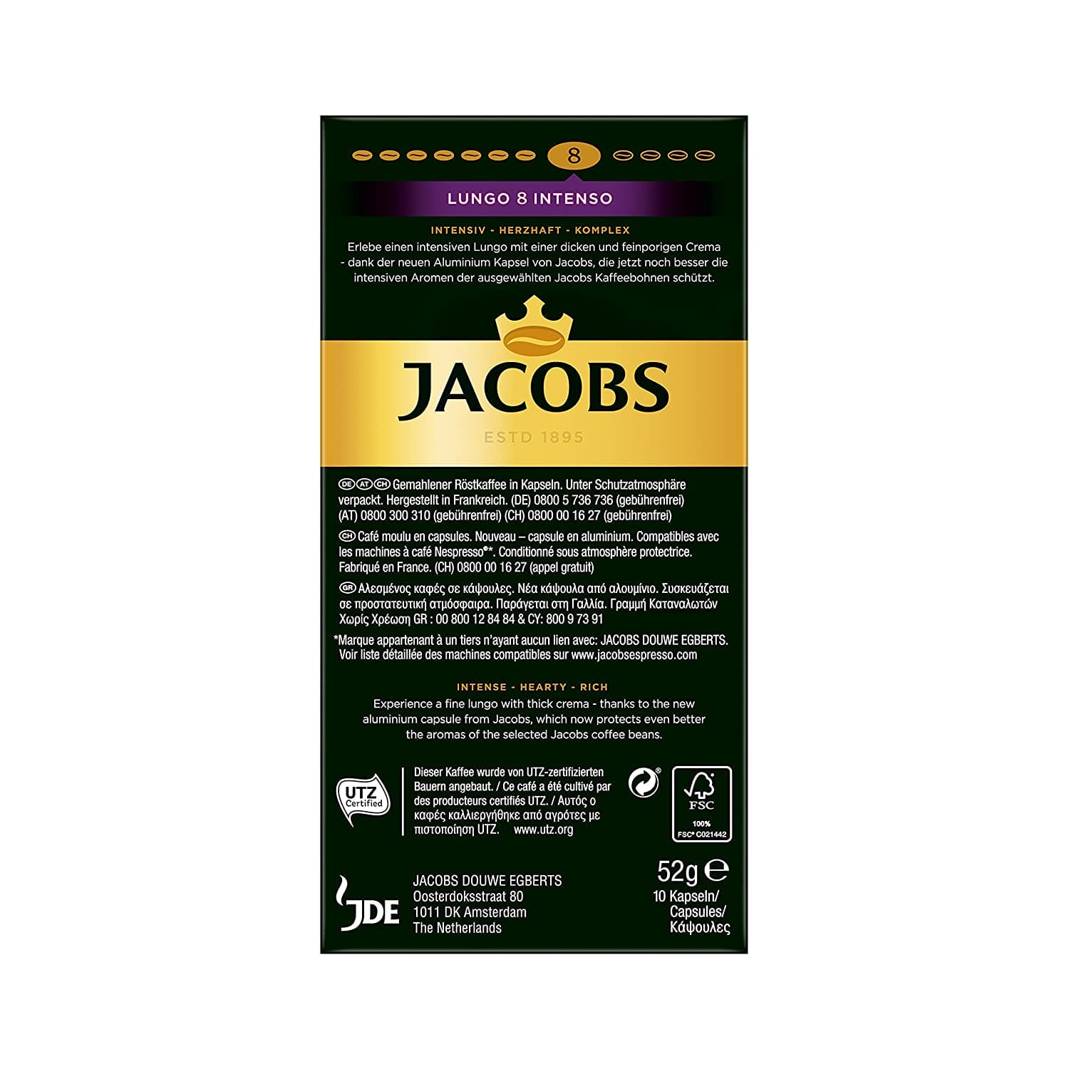 Jacobs Nespresso OriginalLine Compatible ALUMINIUM Capsules Lungo Intensity 8 Intenso 10 Single Servings (Pack of 5) 3