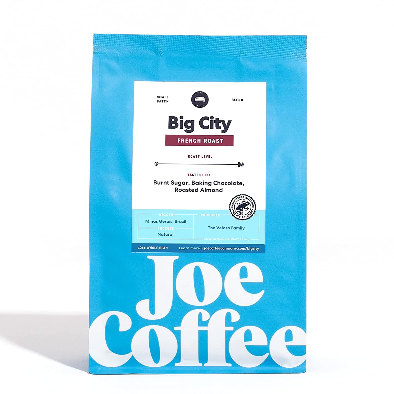 Joe Coffee Company, Big City French Roast, Dark Roasted Coffee Beans, Whole Bean, 12 oz Bag