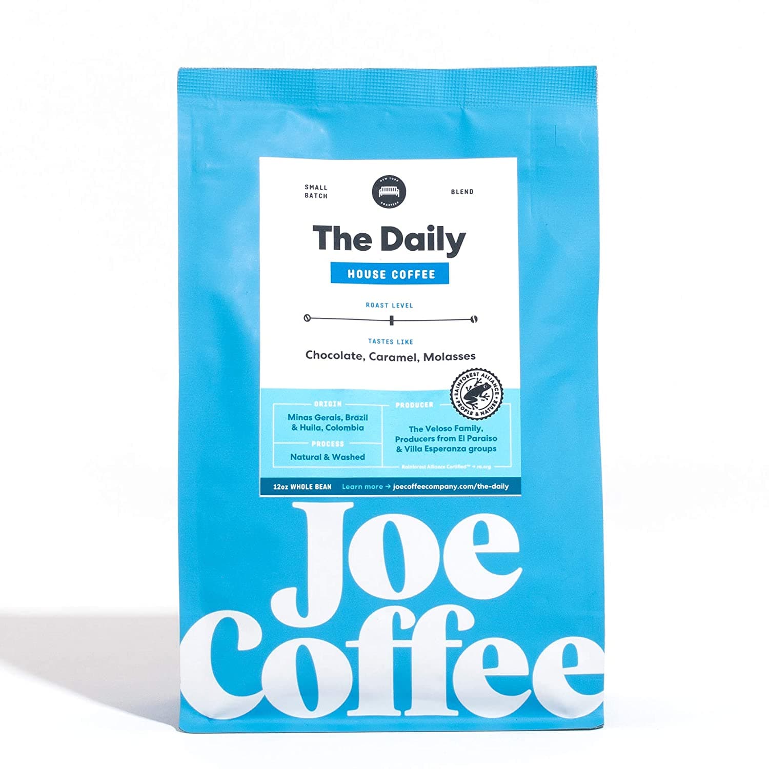 Joe Coffee 'The Daily' Blend, RFA Certified Whole Beans from Colombia & Peru, 12 oz Bag, Small-Batch Specialty Roaster in NYC