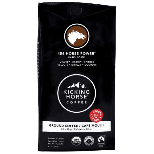 Kicking Horse Coffee, 454 Horse Power, Dark Roast, Ground, 10 oz - Certified Organic, Fairtrade, Kosher Coffee