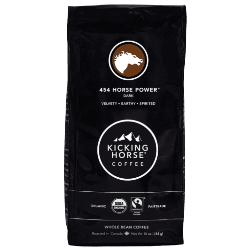 Kicking Horse Coffee, 454 Horse Power, Dark Roast, Whole Bean, 10 oz - Certified Organic, Fairtrade, Kosher Coffee