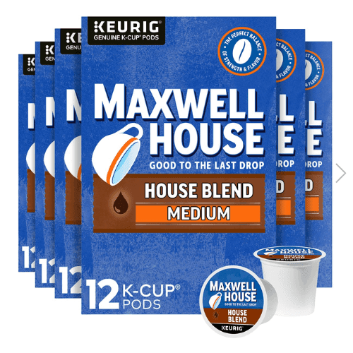 Maxwell House House Blend Medium Roast K-Cup® Coffee Pods (72 ct Pack, 6 Boxes of 12 Pods)