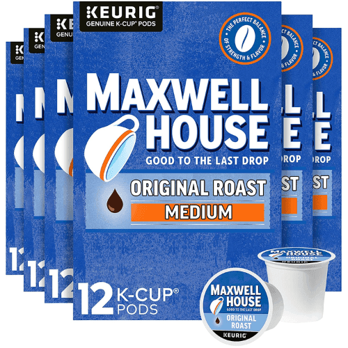 Maxwell House Original Roast Medium Roast K-Cup Coffee Pods (72 ct Pack, 6 Boxes of 12 Pods)