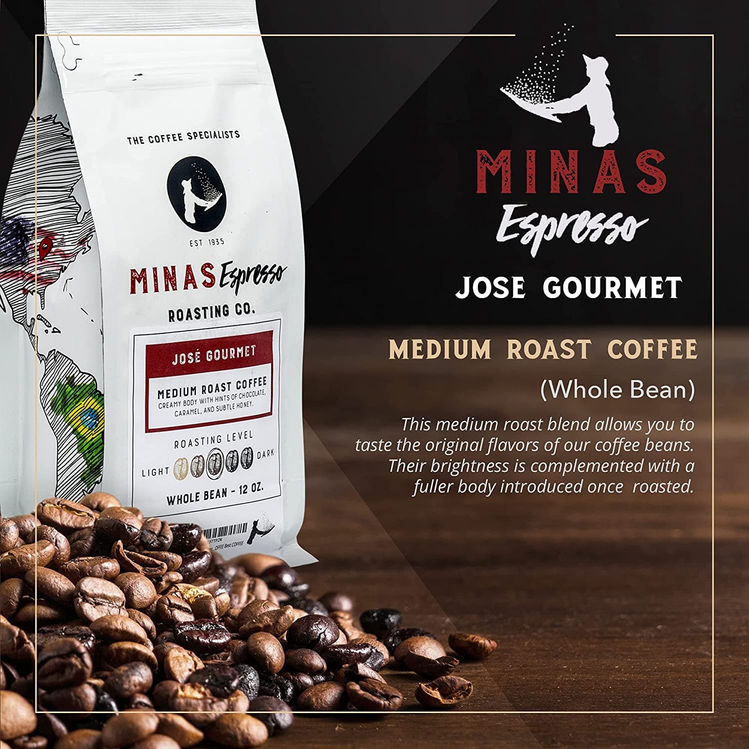 Minas Espresso – Jose Gourmet – Medium Roast Whole Coffee Beans Single Origin Imported Brazilian Coffee – Direct Trade - 12oz Bag 3