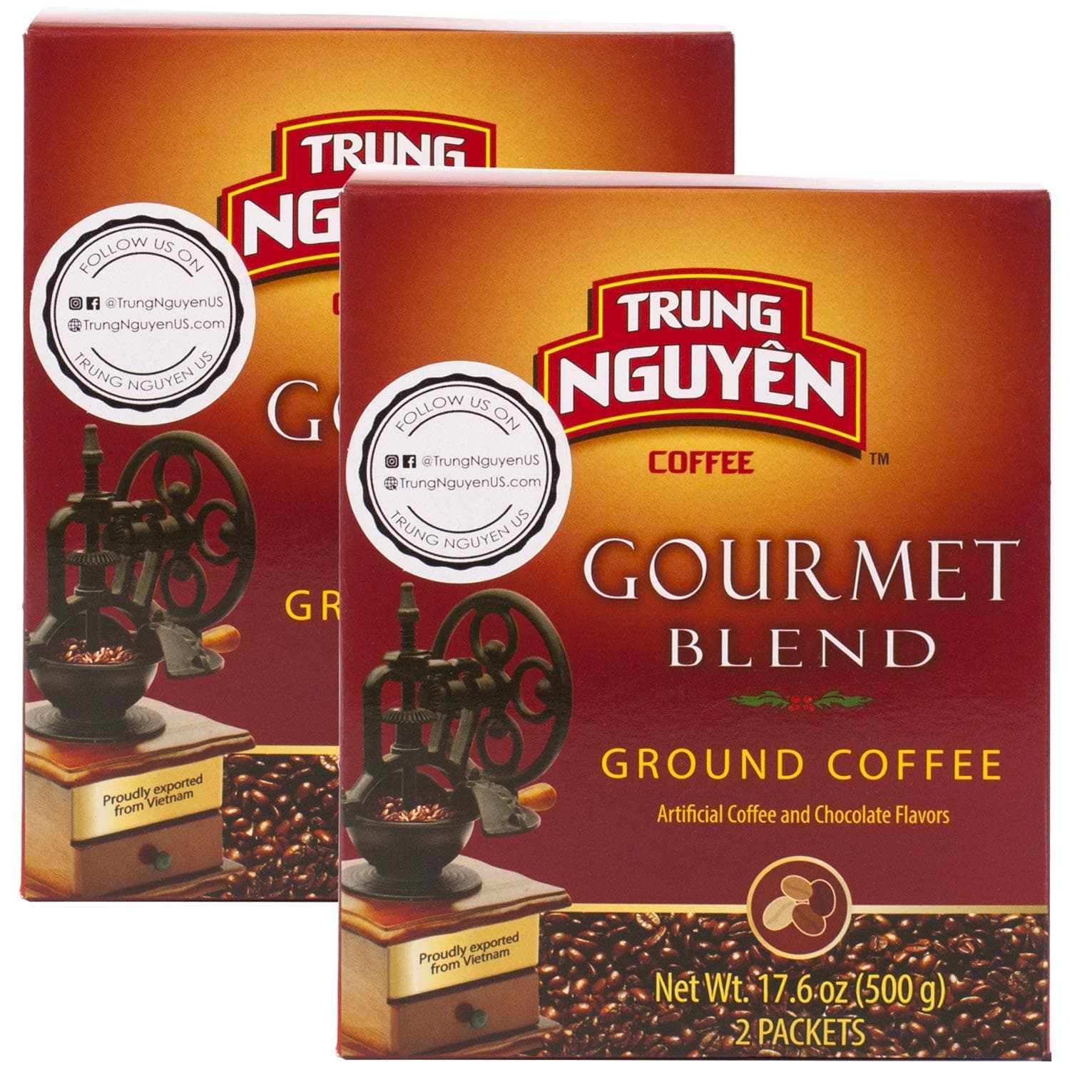 Trung Nguyen - Gourmet Blend - 500 Grams Box (2 Pack) | Vietnamese Coffee Whole Bean, Robusta and Arabica Gourmet Coffee Blend with Fruity Chocolate Overtones, French Roast with Low Acidity