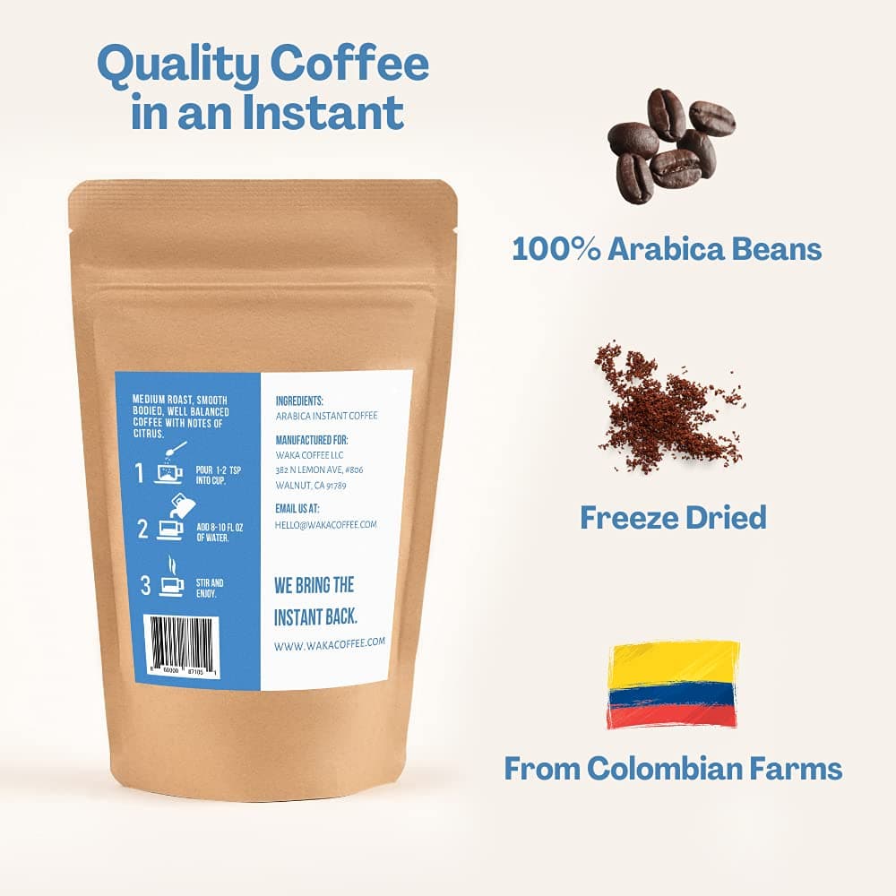 Waka Quality Instant Coffee — Medium Roast — Arabica Beans & Freeze Dried — 35 Servings Bag for Hot or Iced Coffee 2