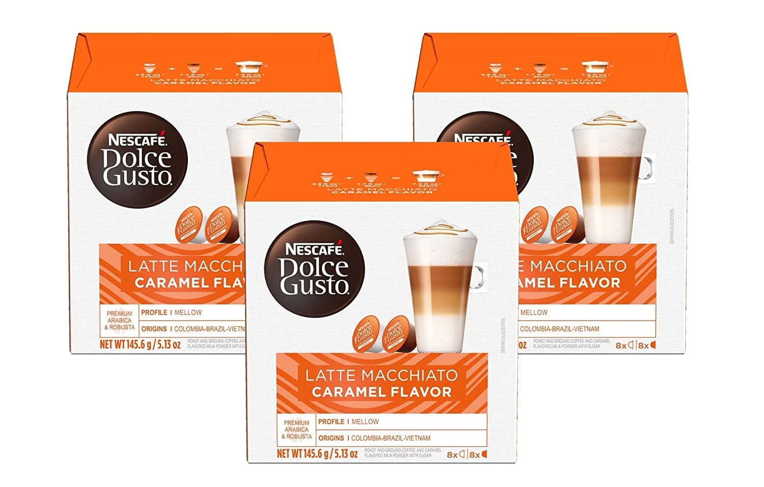 Dolce Gusto Nescafe Coffee Pods, Caramel Macchiato, 16 Count, Pack of 3