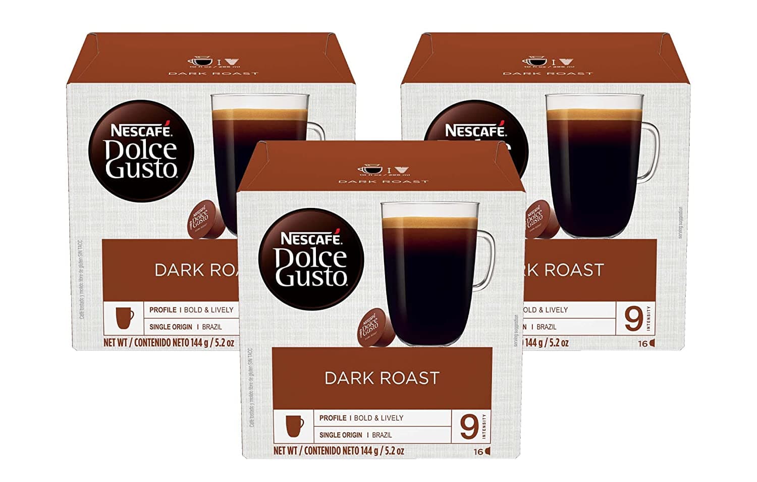 Nescafe Dolce Gusto Coffee Pods, New Release Dark Roast, 16 Capsules (Pack of 3)