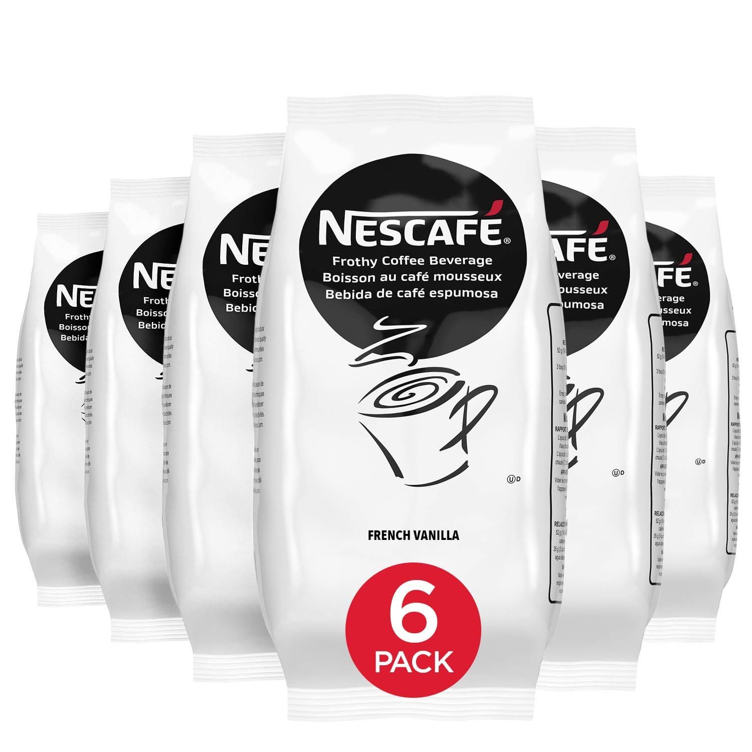 Nescafe Instant Coffee, French Vanilla Flavor Cappuccino Mix, Instant Flavored Coffee, 32-Ounce Bags (Pack of 6)
