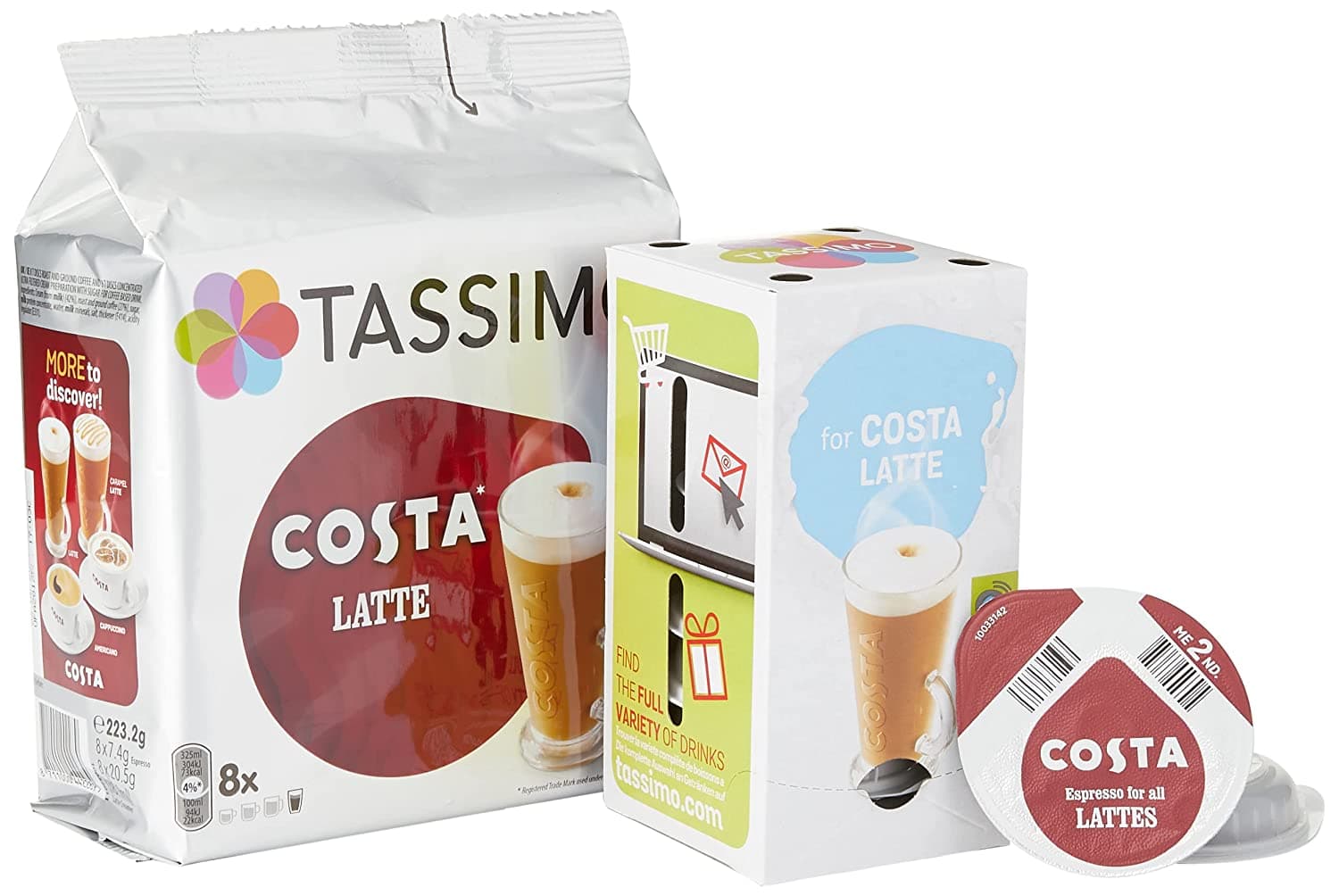 TASSIMO Costa Latte 16 discs, 8 servings (Pack of 5, Total 80 discs, 40 servings)