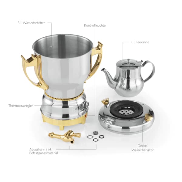 Tea-Classic samovar - 3 L / stainless steel, gold-plated 4
