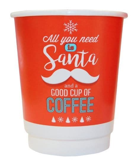8OZ SANTA PATTERN - XMAS BIODEGRADABLE DOUBLE WALL CHRISTMAS CUPS -100