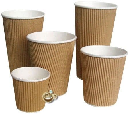 KRAFT RIPPLE COFFEE CUPS & LIDS - 8oz Kraft x500
