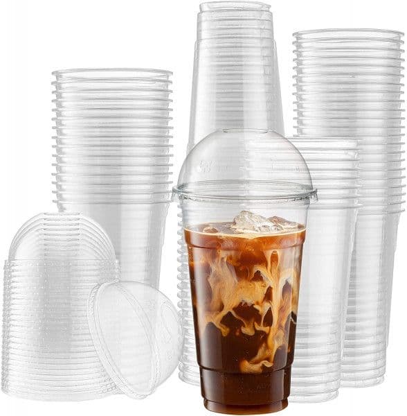 PET RECYCLABLE CLEAR PLASTIC SMOOTHIE CUPS & LIDS - 10oz x1000