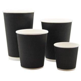 BLACK TRIPLE WALL RIPPLE CUPS & LIDS - 4oz Cups Black x500