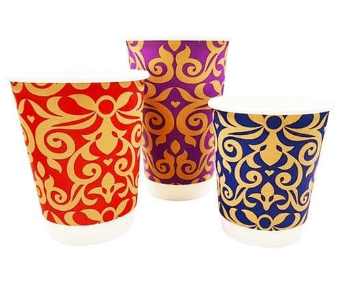 BOUTIQUE DOUBLE WALL PAPER COFFEE CUPS & LIDS - 16oz Purple x500 2
