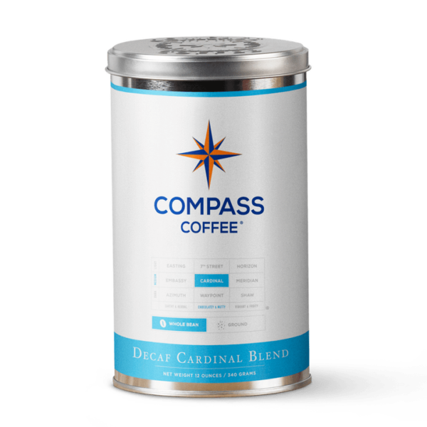 Cardinal Decaf Tin Coffee From  Compass Coffee On Cafendo