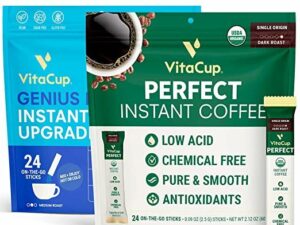Low Acid Organic Perfect Dark Roast Coffee Sticks & Genius Instant Medium-Dark Coffee Coffee From  VitaCup On Cafendo