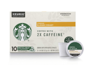 Starbucks Blonde Roast K-Cup Coffee Pods with 2X Caffeine for Keurig Brewers