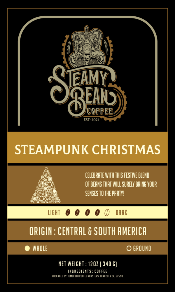 STEAMPUNK CHRISTMAS BLEND MEDIUM ROAST Coffee From  Steamy Bean Coffee LLC On Cafendo